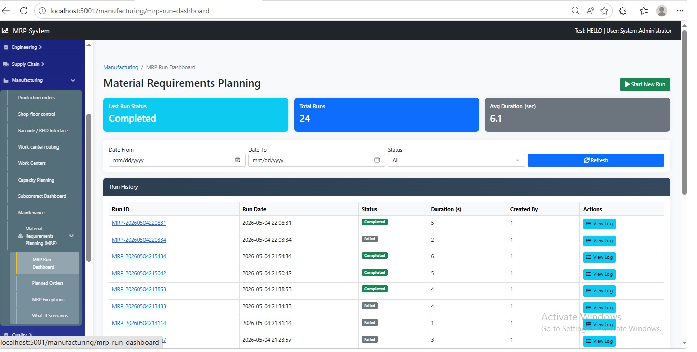 MRP Dashboard